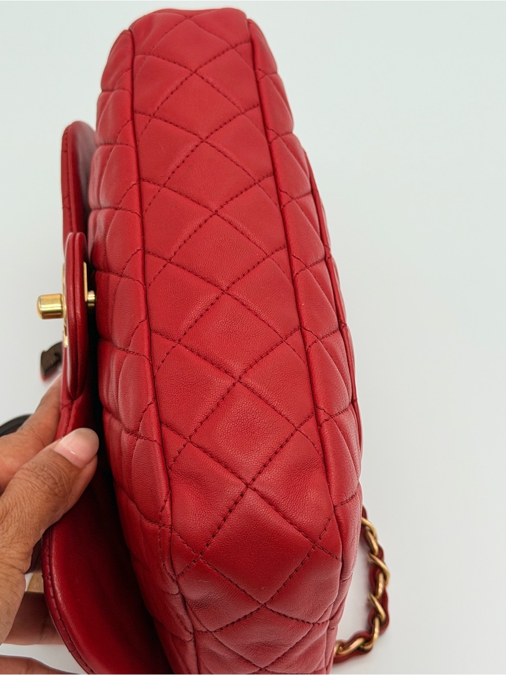 CHANEL Red Quilted Leather Shoulder Bag with Charm Chain COA READY - Picture 9 of 16